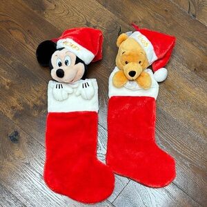 Disney Red and White Mickey and Pooh Stockings Set of 2 NEW